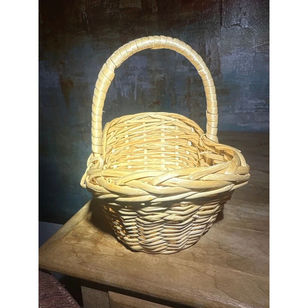 Natural Wicker Mini Woven Basket with Handle Rustic Farmhouse Decor 6.5in Width